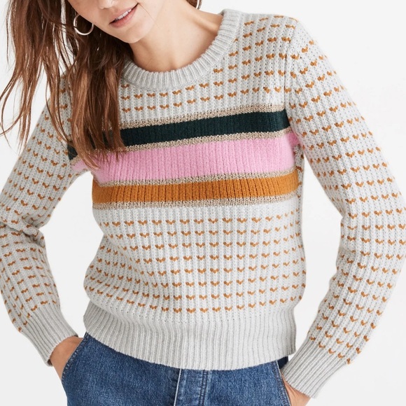 Madewell Striped Barfield Textured Knit Long Sleeve Crew Neck Sweater Size S - Picture 1 of 10